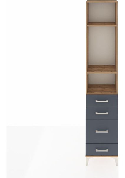 Arges Dolap 3 Raflı 4 Çekmeceli 44X30X221 Çam-Antrasit