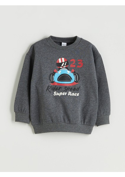 Yeni Sezon Bisiklet Yaka Baskılı Erkek Çocuk Sweatshirt