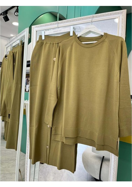 Adn Ince Triko Etekli Takım - Yağ Yeşili - 1