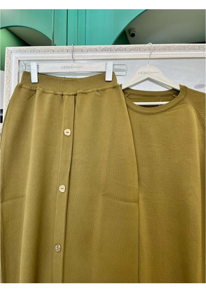 Adn Ince Triko Etekli Takım - Yağ Yeşili - 1 modelleri