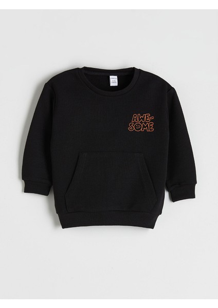Yeni Sezon Bisiklet Yaka Baskılı Erkek Çocuk Sweatshirt
