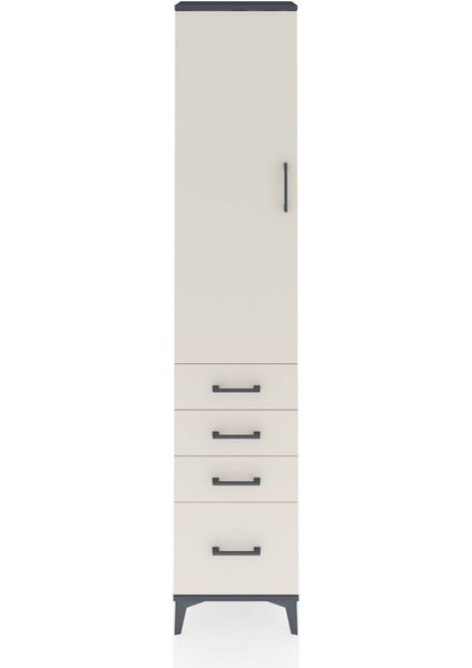 Arges Dolap 3 Raflı 4 Çekmeceli Tek Kapaklı 44X30X221 Antrasit-Aytaşı