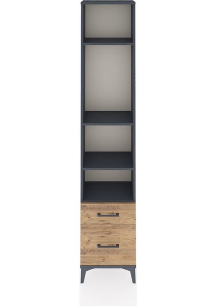 Arges Dolap 4 Raflı 2 Çekmeceli 44X30X221 Antrasit-Çam