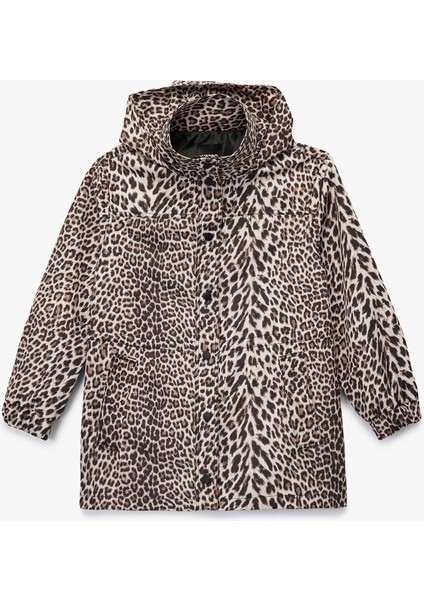 Cepli Uzun Kollu Dik Yaka Kapüşonlu Leopar Desenli Yağmurluk fırsatları