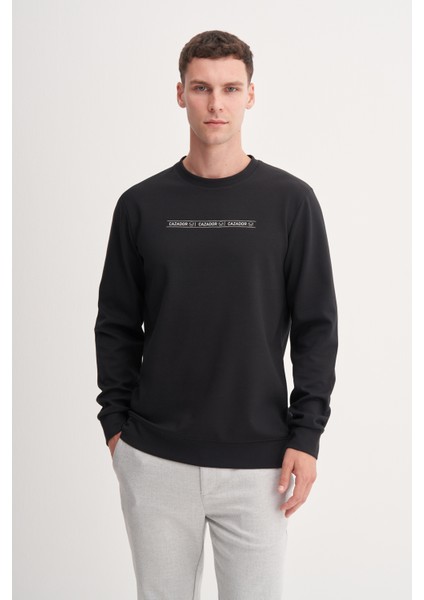 53270 Siyah Erkek Bisiklet Yaka Önü Baskılı Regular Fit Sweatshirt fiyatları
