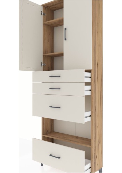 Arges Dolap 4 Raflı 4 Çekmeceli 2 Kapaklı 88X30X243 Çam-Aytaşı indirimleri