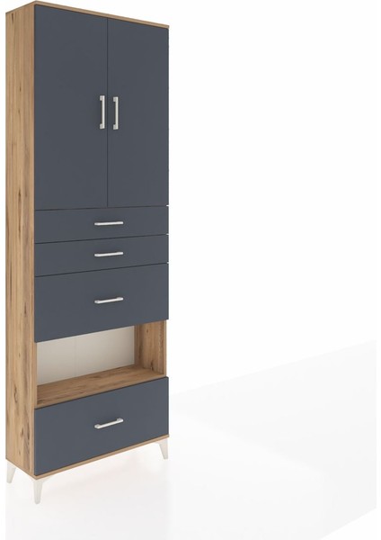 Arges Dolap 4 Raflı 4 Çekmeceli 2 Kapaklı 88X30X243 Çam-Antrasit fiyatları