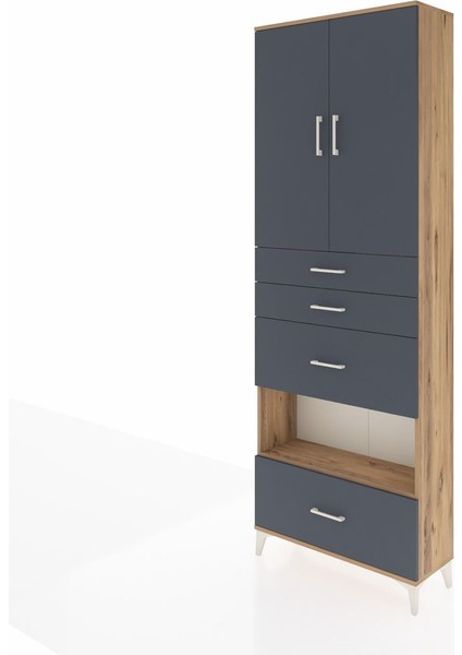 Arges Dolap 4 Raflı 4 Çekmeceli 2 Kapaklı 88X30X243 Çam-Antrasit modelleri