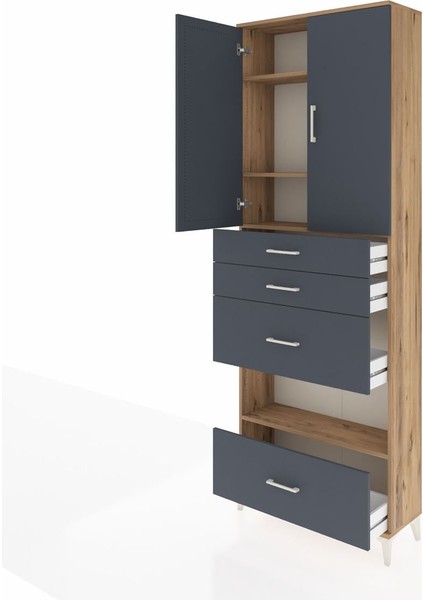 Arges Dolap 4 Raflı 4 Çekmeceli 2 Kapaklı 88X30X243 Çam-Antrasit fırsatları