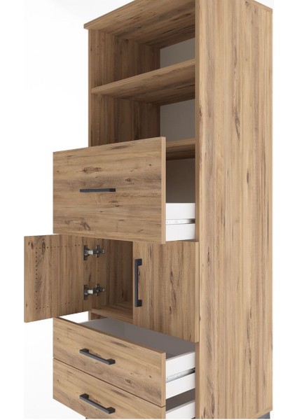Hyperion Dolap 3 Raflı 3 Çekmeceli 2 Kapaklı 60X44X163 Çam-Çam indirimleri