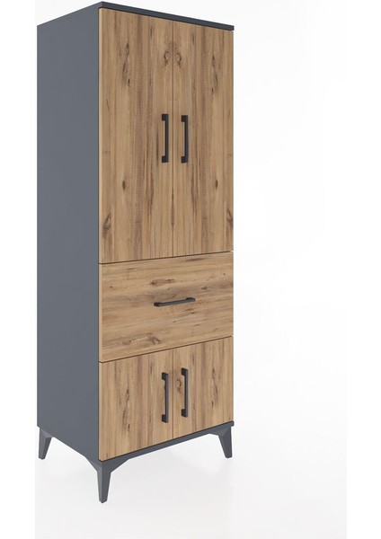Hyperion Dolap 3 Raflı Tek Çekmeceli 4 Kapaklı 60X44X163 Antrasit-Çam fiyatları