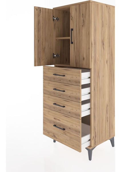 Hyperion Dolap 2 Raflı 4 Çekmeceli 2 Kapaklı 60X44X163 Çam-Çam fırsatları