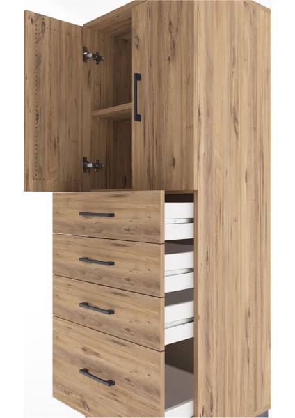 Hyperion Dolap 2 Raflı 4 Çekmeceli 2 Kapaklı 60X44X163 Çam-Çam indirimleri