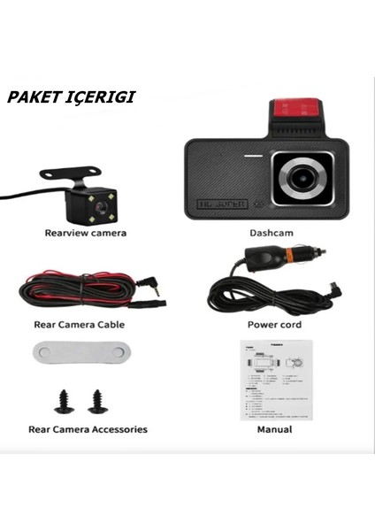 Araç Içi Kamera 1080P Full Hd-Gece Görüşlü -170° Geniş Açılı Lens 4inc Ekran - Ön ve Arka Kamera -V2 indirimleri