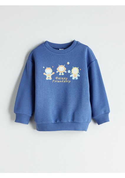Yeni Sezon Bisiklet Yaka Baskılı Erkek Çocuk Sweatshirt
