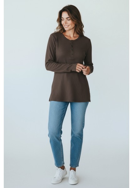 Kadın Yaka Düğme Detaylı Mevsimlik Bluz