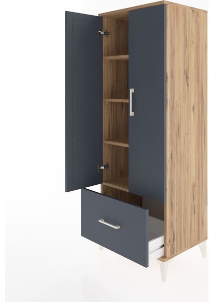 Hyperion Dolap 4 Raflı Tek Çekmeceli 2 Kapaklı 60X44X163 Çam-Antrasit fırsatları