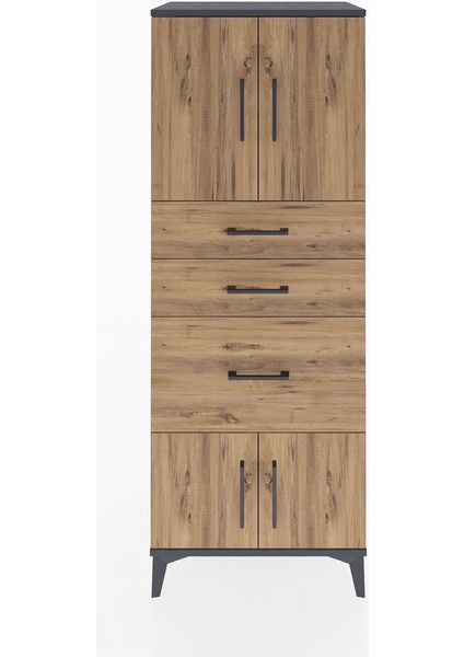 Hyperion Dolap 2 Raflı 3 Çekmeceli 4 Kapaklı 60X44X163 Antrasit-Çam