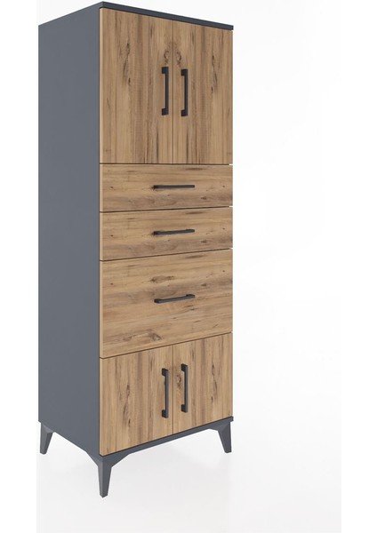Hyperion Dolap 2 Raflı 3 Çekmeceli 4 Kapaklı 60X44X163 Antrasit-Çam fiyatları