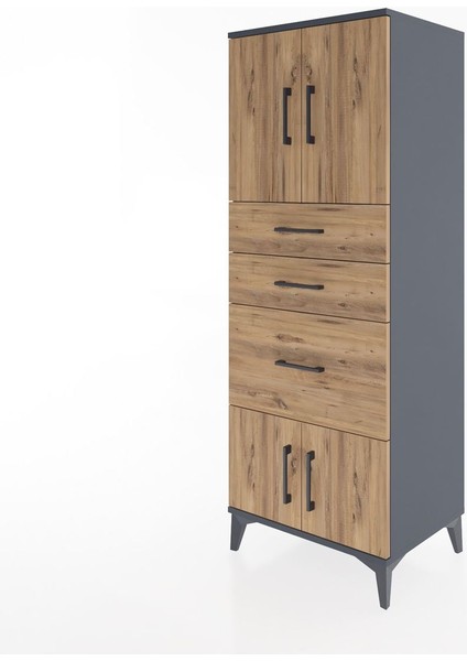 Hyperion Dolap 2 Raflı 3 Çekmeceli 4 Kapaklı 60X44X163 Antrasit-Çam modelleri