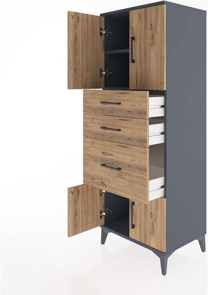 Hyperion Dolap 2 Raflı 3 Çekmeceli 4 Kapaklı 60X44X163 Antrasit-Çam fırsatları