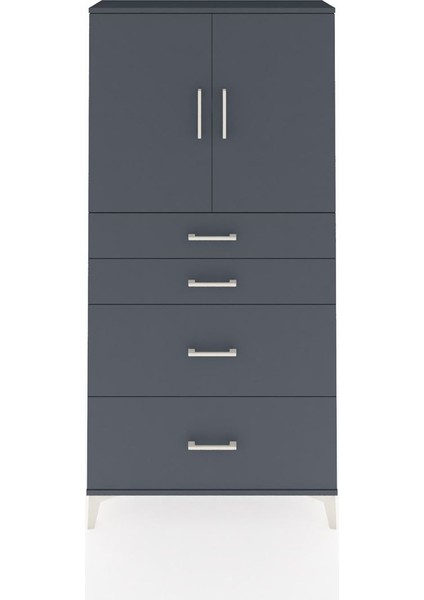 Arges Dolap 2 Raflı 4 Çekmeceli 2 Kapaklı 88X30X182 Antrasit-Antrasit