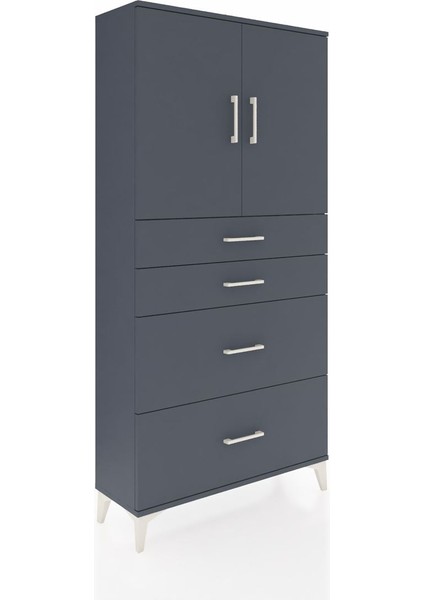 Arges Dolap 2 Raflı 4 Çekmeceli 2 Kapaklı 88X30X182 Antrasit-Antrasit fiyatları