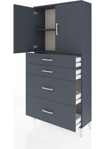 Arges Dolap 2 Raflı 4 Çekmeceli 2 Kapaklı 88X30X182 Antrasit-Antrasit fırsatları