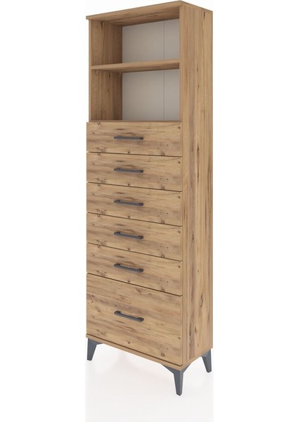 Arges Dolap 2 Raflı 6 Çekmeceli 60X30X182 Çam-Çam modelleri