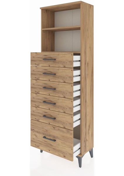 Arges Dolap 2 Raflı 6 Çekmeceli 60X30X182 Çam-Çam fırsatları