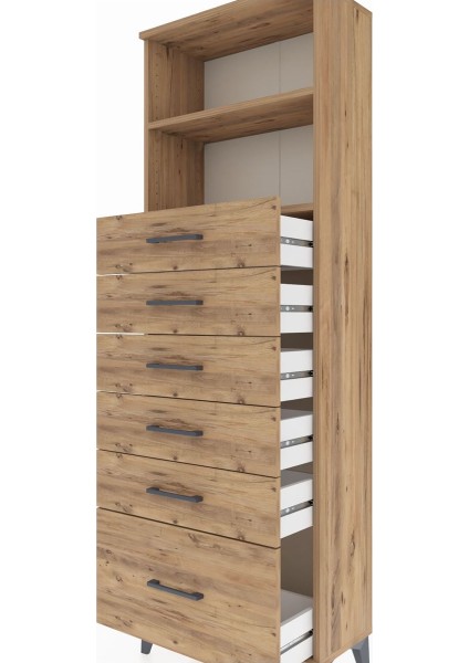 Arges Dolap 2 Raflı 6 Çekmeceli 60X30X182 Çam-Çam indirimleri