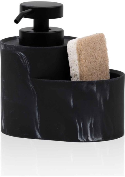 Marble Siyah Seramik Süngerli Sıvı Sabunluk 400 ml