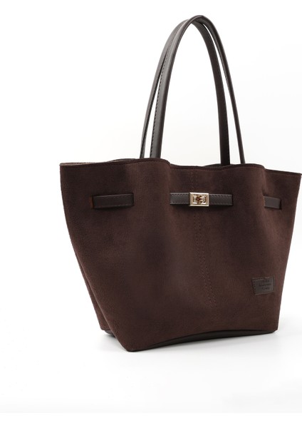 Kahverengi Süet SHK159 Suni Deri, Astarlı, Çıtçıtlı, Kilit Detaylı El, Kol ve omuz çantası fiyatları