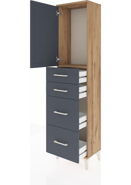 Arges Dolap Tek Raflı 4 Çekmeceli Tek Kapaklı 44X30X182 Çam-Antrasit fırsatları