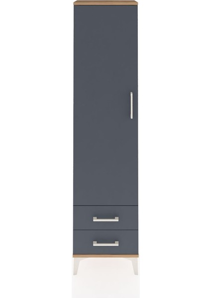 Arges Dolap Tek Raflı 2 Çekmeceli Tek Askılı 44X30X182 Çam-Antrasit