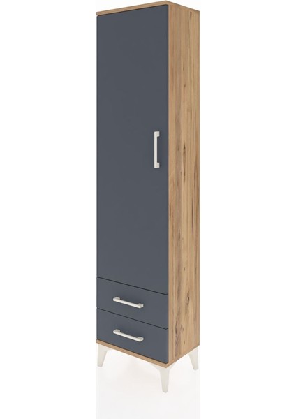 Arges Dolap Tek Raflı 2 Çekmeceli Tek Askılı 44X30X182 Çam-Antrasit modelleri