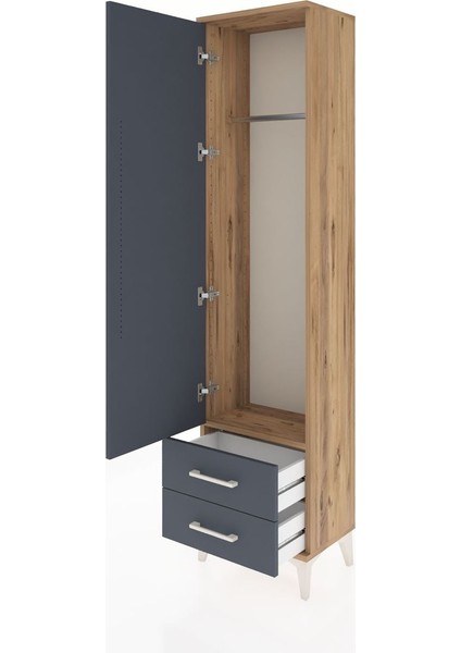 Arges Dolap Tek Raflı 2 Çekmeceli Tek Askılı 44X30X182 Çam-Antrasit fırsatları