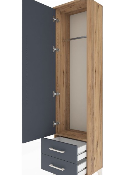 Arges Dolap Tek Raflı 2 Çekmeceli Tek Askılı 44X30X182 Çam-Antrasit indirimleri