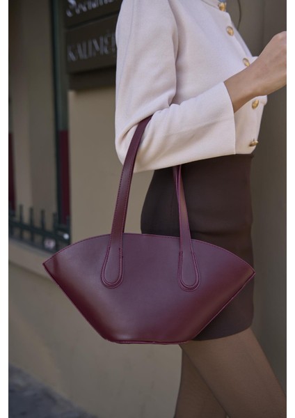 Bordo Kadın Deri Görünümlü Shopper Çanta indirimleri