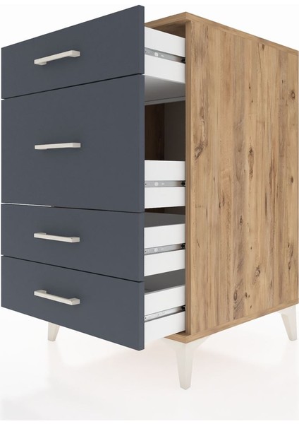 Kronos Komodin 4 Çekmeceli 60X59X96 Çam-Antrasit indirimleri