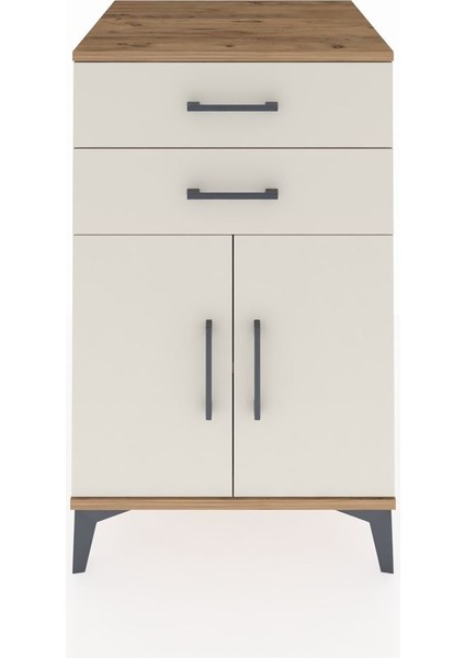 Kronos Komodin Tek Raflı 2 Çekmeceli 2 Kapaklı 60X59X96 Çam-Aytaşı