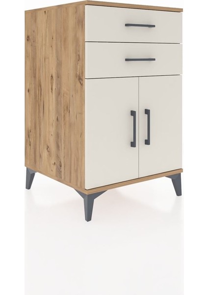 Kronos Komodin Tek Raflı 2 Çekmeceli 2 Kapaklı 60X59X96 Çam-Aytaşı fiyatları