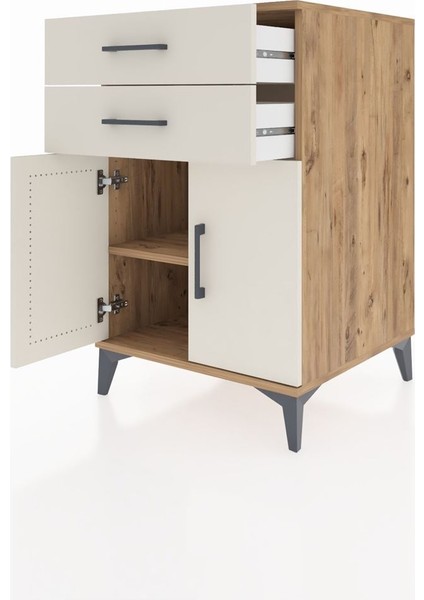 Kronos Komodin Tek Raflı 2 Çekmeceli 2 Kapaklı 60X59X96 Çam-Aytaşı fırsatları