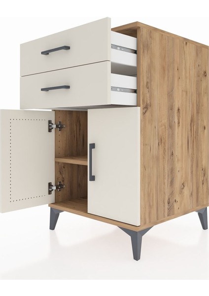 Kronos Komodin Tek Raflı 2 Çekmeceli 2 Kapaklı 60X59X96 Çam-Aytaşı indirimleri