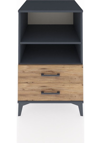 Kronos Komodin 2 Raflı 2 Çekmeceli 60X59X96 Antrasit-Çam