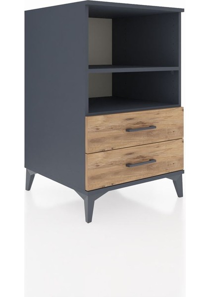 Kronos Komodin 2 Raflı 2 Çekmeceli 60X59X96 Antrasit-Çam fiyatları