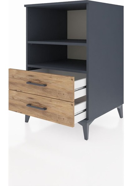 Kronos Komodin 2 Raflı 2 Çekmeceli 60X59X96 Antrasit-Çam fırsatları