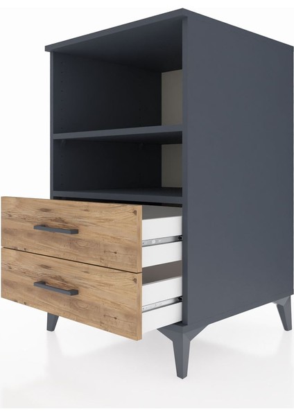 Kronos Komodin 2 Raflı 2 Çekmeceli 60X59X96 Antrasit-Çam indirimleri