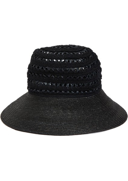 Siyah Kadın Hasır Şapka