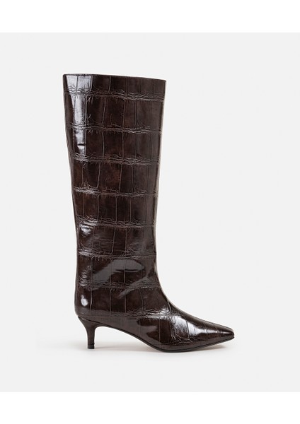 Timsah Derisi Görünümlü Topuklu Çizme IW6250035011074